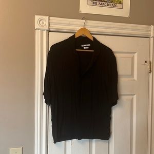 Zara, large black casual deep v button down shirt
